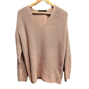 Jenni Kayne Beige Fisherman Organic Cotton‎ V Neck Knit Women's Sweater Size S
